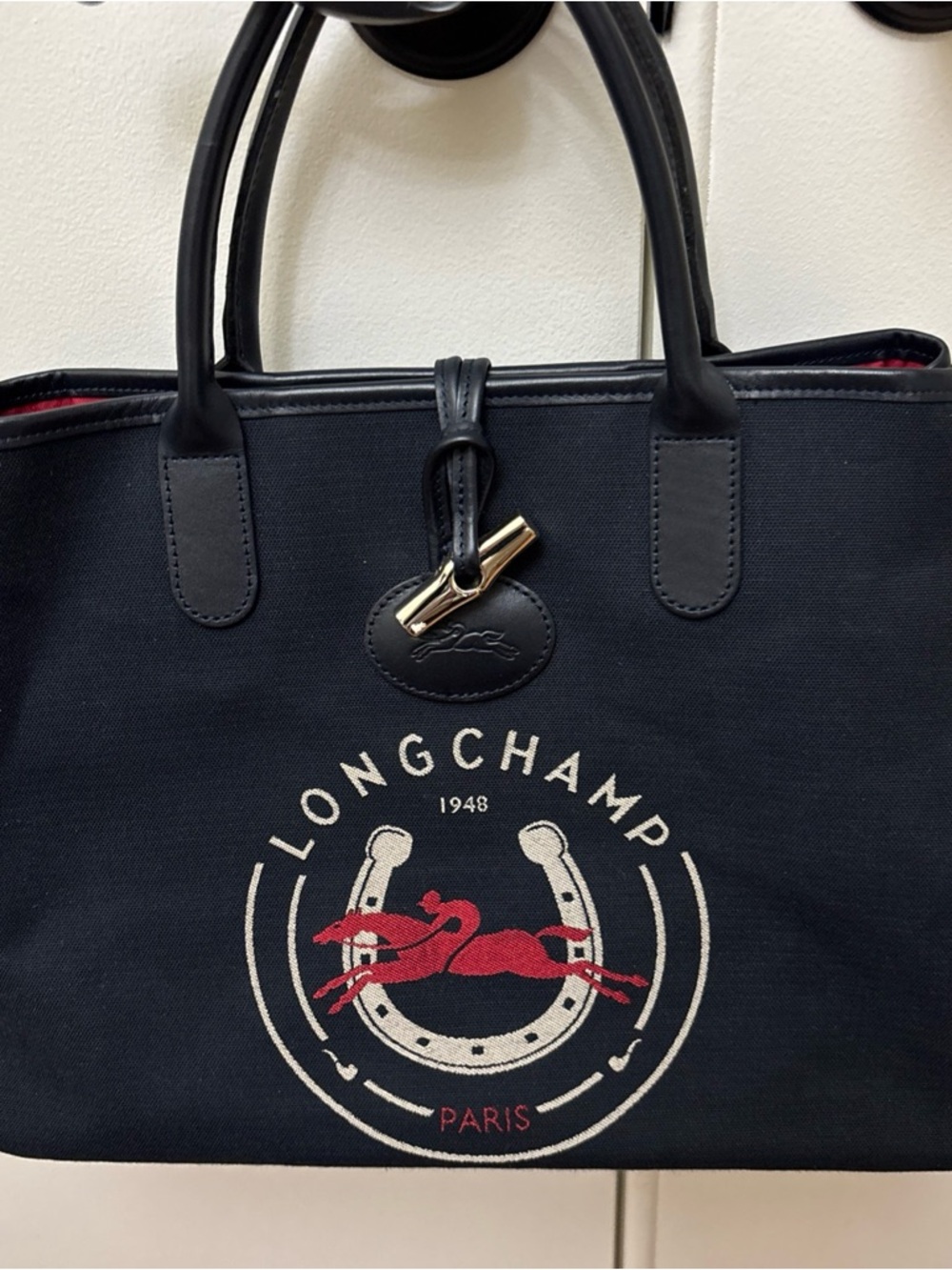 Longchamp Roseau 1948 Blue Tote handbag Special Limited edition Jockey Horse